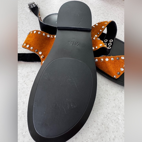 Zara Orange and Black Strappy Sandals with Studs - Picture 8 of 9